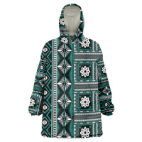 Fiji Masi Tapa Pattern Teal Wearable Blanket Hoodie - Polynesian Pride
