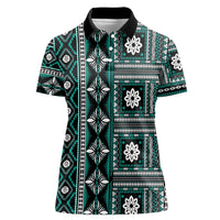 Fiji Masi Tapa Pattern Teal Women Polo Shirt LT01 Female Teal - Polynesian Pride