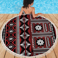 Fiji Masi Tapa Pattern Red Beach Blanket - Polynesian Pride