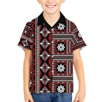 Fiji Masi Tapa Pattern Red Family Matching Off The Shoulder Long Sleeve Dress and Hawaiian Shirt - Polynesian Pride