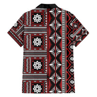 Fiji Masi Tapa Pattern Red Family Matching Off Shoulder Short Dress and Hawaiian Shirt - Polynesian Pride