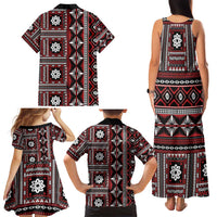 Fiji Masi Tapa Pattern Red Family Matching Tank Maxi Dress and Hawaiian Shirt - Polynesian Pride