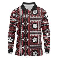Fiji Masi Tapa Pattern Red Long Sleeve Polo Shirt - Polynesian Pride