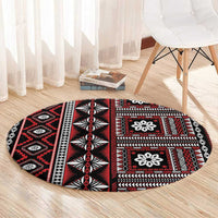 Fiji Masi Tapa Pattern Red Round Carpet - Polynesian Pride