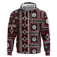 Fiji Masi Tapa Pattern Red Zip Hoodie - Polynesian Pride