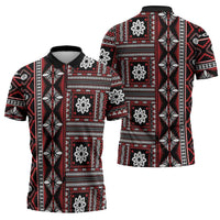 Fiji Masi Tapa Pattern Red Zipper Polo Shirt - Polynesian Pride