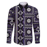 Fiji Masi Tapa Pattern Purple Family Matching Off The Shoulder Long Sleeve Dress and Hawaiian Shirt - Polynesian Pride