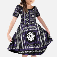 Fiji Masi Tapa Pattern Purple Family Matching Off Shoulder Maxi Dress and Hawaiian Shirt - Polynesian Pride