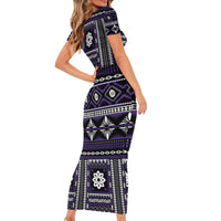 Fiji Masi Tapa Pattern Purple Family Matching Short Sleeve Bodycon Dress and Hawaiian Shirt - Polynesian Pride