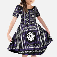 Fiji Masi Tapa Pattern Purple Family Matching Tank Maxi Dress and Hawaiian Shirt - Polynesian Pride