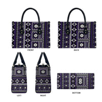 Fiji Masi Tapa Pattern Purple Leather Bag - Polynesian Pride
