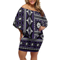 Fiji Masi Tapa Pattern Purple Off Shoulder Short Dress - Polynesian Pride