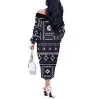 Fiji Masi Tapa Pattern Purple Off The Shoulder Long Sleeve Dress - Polynesian Pride