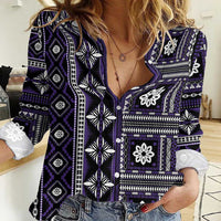Fiji Masi Tapa Pattern Purple Women Casual Shirt - Polynesian Pride