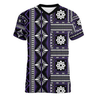 Fiji Masi Tapa Pattern Purple Women V-Neck T-Shirt - Polynesian Pride