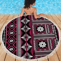 Fiji Masi Tapa Pattern Pink Beach Blanket - Polynesian Pride
