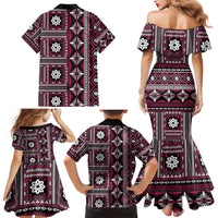 Fiji Masi Tapa Pattern Pink Family Matching Mermaid Dress and Hawaiian Shirt - Polynesian Pride
