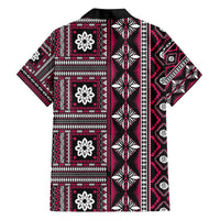 Fiji Masi Tapa Pattern Pink Family Matching Off The Shoulder Long Sleeve Dress and Hawaiian Shirt - Polynesian Pride