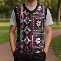Fiji Masi Tapa Pattern Pink Christmas Knitted V-Neck Vest - Polynesian Pride