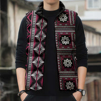 Fiji Masi Tapa Pattern Pink Sleeveless Puffer Jacket - Polynesian Pride