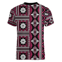 Fiji Masi Tapa Pattern Pink Women V-Neck T-Shirt - Polynesian Pride
