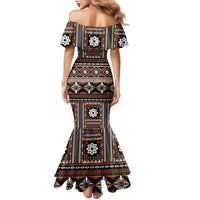 Fiji Masi Tapa Pattern Orange Family Matching Mermaid Dress and Hawaiian Shirt - Polynesian Pride