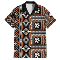 Fiji Masi Tapa Pattern Orange Family Matching Off The Shoulder Long Sleeve Dress and Hawaiian Shirt - Polynesian Pride