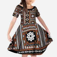 Fiji Masi Tapa Pattern Orange Family Matching Short Sleeve Bodycon Dress and Hawaiian Shirt - Polynesian Pride