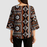 Fiji Masi Tapa Pattern Orange Kimono Sleeve Blouse - Polynesian Pride