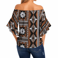 Fiji Masi Tapa Pattern Orange Off Shoulder Wrap Waist Top LT01 - Polynesian Pride