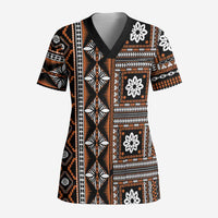 Fiji Masi Tapa Pattern Orange Scrub Top - Polynesian Pride