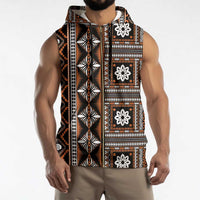 Fiji Masi Tapa Pattern Orange Sleeveless Zip Hoodie - Polynesian Pride