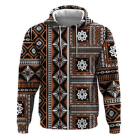 Fiji Masi Tapa Pattern Orange Zip Hoodie - Polynesian Pride