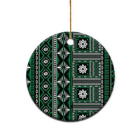 Fiji Masi Tapa Pattern Green Ceramic Ornament - Polynesian Pride