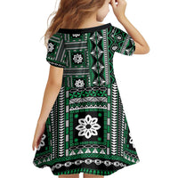 Fiji Masi Tapa Pattern Green Family Matching Off Shoulder Short Dress and Hawaiian Shirt - Polynesian Pride