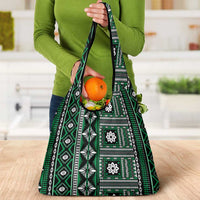 Fiji Masi Tapa Pattern Green Grocery Bag - Polynesian Pride