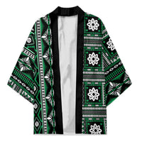 Fiji Masi Tapa Pattern Green Kimono - Polynesian Pride