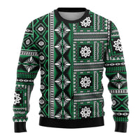 Fiji Masi Tapa Pattern Green Ugly Christmas Sweater - Polynesian Pride