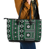 Fiji Masi Tapa Pattern Green Leather Tote Bag - Polynesian Pride