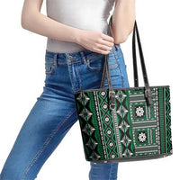 Fiji Masi Tapa Pattern Green Leather Tote Bag - Polynesian Pride