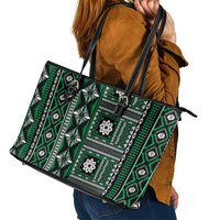 Fiji Masi Tapa Pattern Green Leather Tote Bag - Polynesian Pride