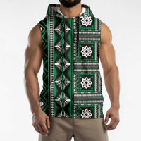Fiji Masi Tapa Pattern Green Sleeveless Hoodie - Polynesian Pride