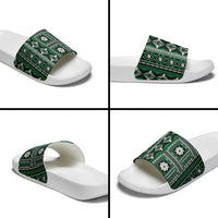 Fiji Masi Tapa Pattern Green Slide Sandals - Polynesian Pride