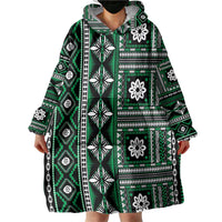 Fiji Masi Tapa Pattern Green Wearable Blanket Hoodie - Polynesian Pride