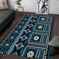 Fiji Masi Tapa Pattern Blue Area Rug - Polynesian Pride