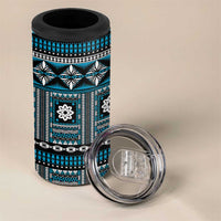 Fiji Masi Tapa Pattern Blue 4 in 1 Can Cooler Tumbler - Polynesian Pride