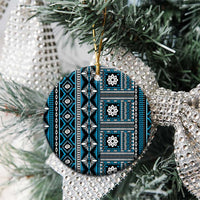 Fiji Masi Tapa Pattern Blue Ceramic Ornament - Polynesian Pride