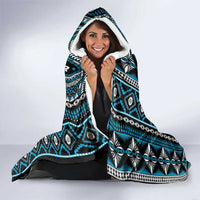 Fiji Masi Tapa Pattern Blue Hooded Blanket - Polynesian Pride