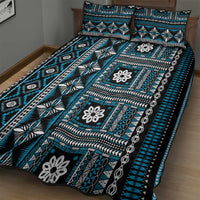 Fiji Masi Tapa Pattern Blue Quilt Bed Set - Polynesian Pride