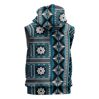 Fiji Masi Tapa Pattern Blue Sleeveless Zip Hoodie - Polynesian Pride